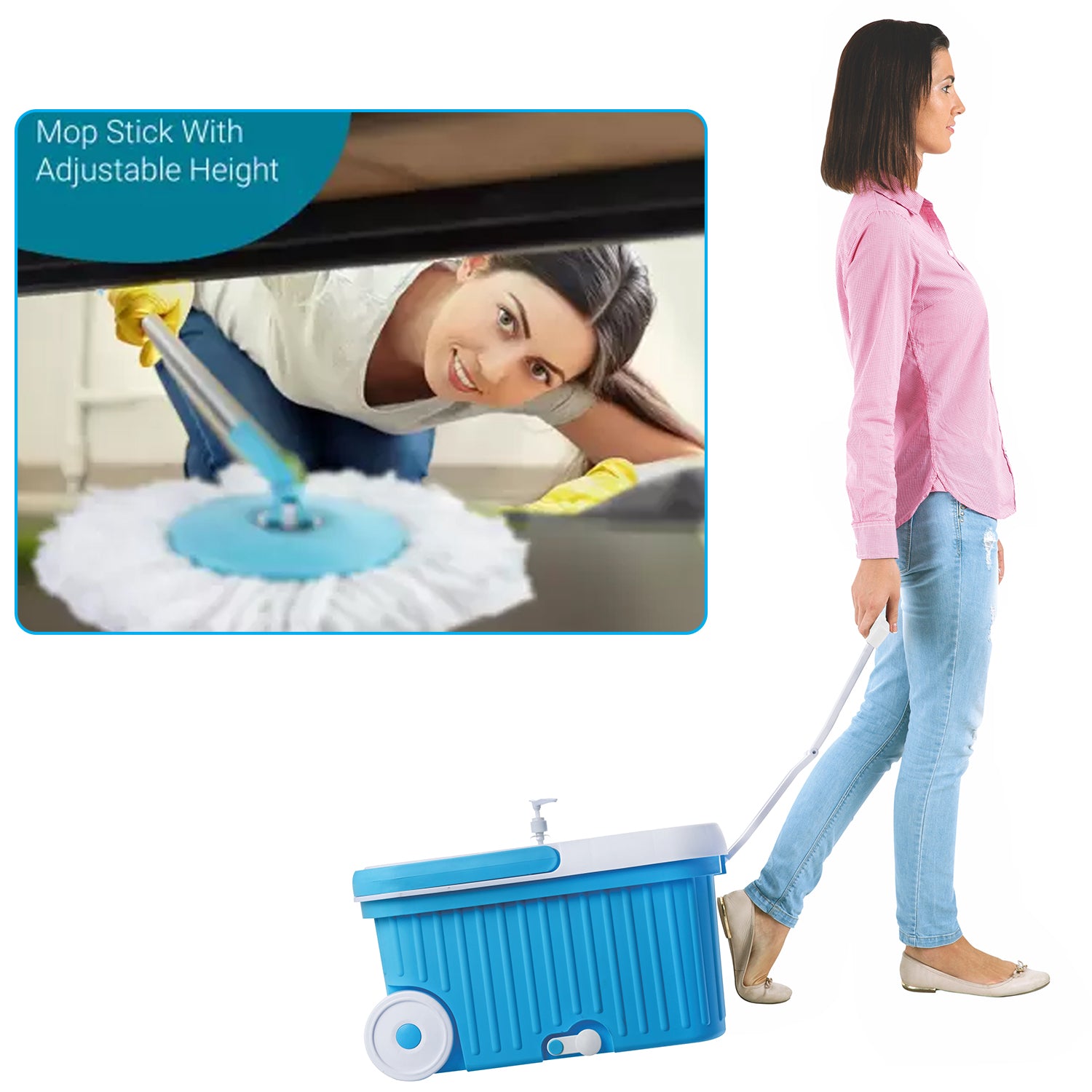 8712 Sporty Plastic Spin Mop with Bigger Wheels and Plastic Auto Fold Handle for 360 Degree Cleaning. DeoDap 8712 Sporty Plastic Spin Mop with Bigger Wheels and Plastic Auto Fold Handle for 360 Degree Cleaning. DeoDap